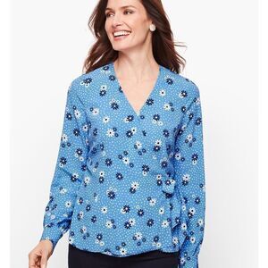 Talbots Poet Sleeve Wrap Top Flowers & Dots